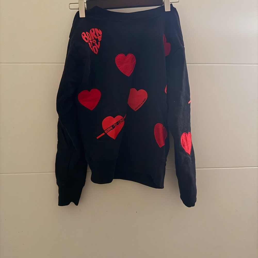 Scotch & Soda Black Sweatshirt with Red Heart Accents